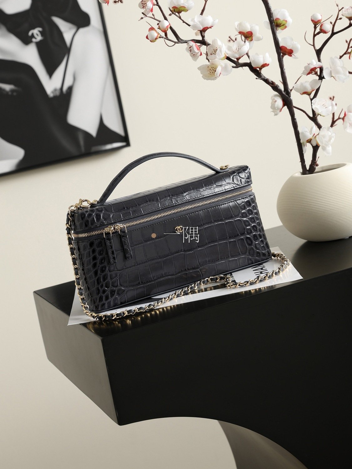 香奈兒CHANEL 鏈條 顆粒小牛皮, 小號 黑色|AP5438:圖片 2