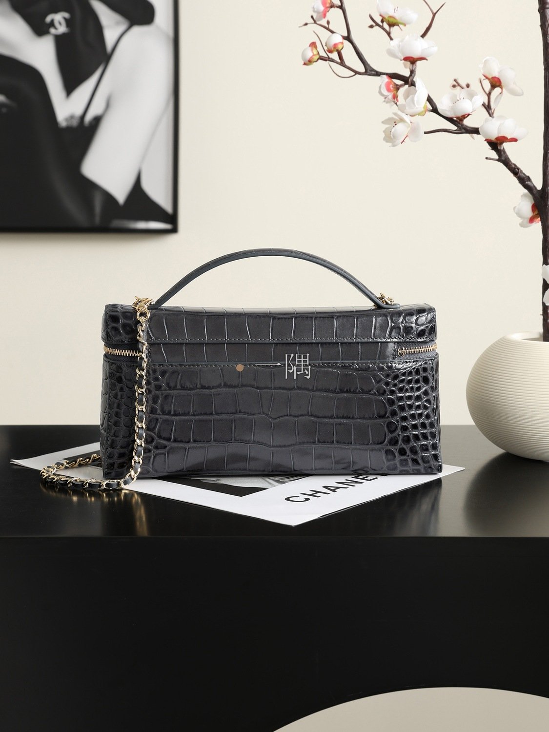 香奈兒CHANEL 鏈條 顆粒小牛皮, 小號 黑色|AP5438:圖片 6