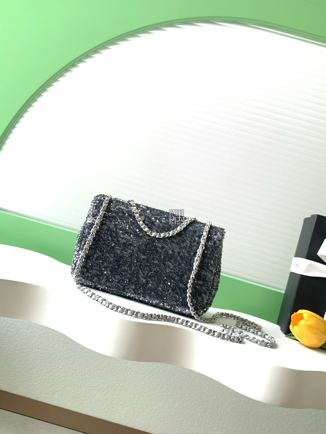 香奈兒CHANEL CF 珠片 SO BLACK 口蓋包, 小號 銀黑|AS4561:圖片 3