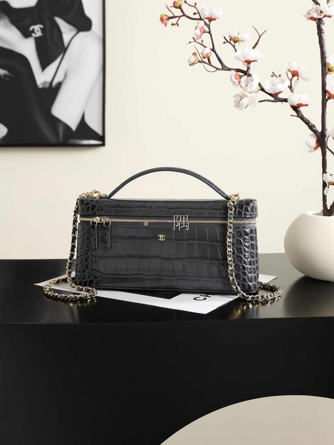 香奈兒CHANEL 鏈條 顆粒小牛皮, 小號 黑色|AP5438