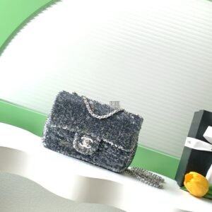 香奈兒CHANEL CF 珠片 SO BLACK 口蓋包, 小號 銀黑|AS4561