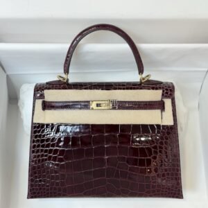 愛馬仕HERMÈS Kelly 25 美洲鱷, 小號 波爾多酒紅