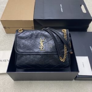 聖羅蘭YSL Niki 油臘皮, 小號 黑色|812943