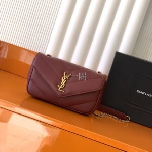 聖羅蘭YSL LouLou 羊皮, 迷你 棗紅|821749
